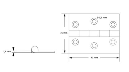 2 Stück hochwertige Möbelscharniere aus Messing, gelocht, 40x35x1,4 mm; gesandet – Bild 4