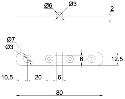 Klappscharnier aus Messing für Klapptische, Möbel, 15.11.215-1 von SISO Denmark. Technische Zeichnung