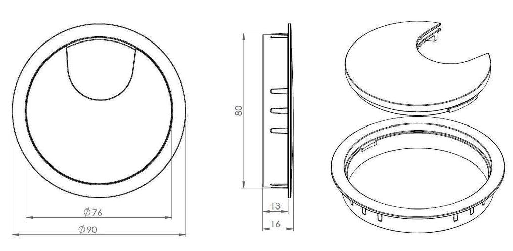Pasacables macizo de alta calidad de zamak, Ø80 mm para escritorio con  junta de cepillo, superficie: negra. Guía de cable de mesa Apertura de  cable de SISO / Dinamarca