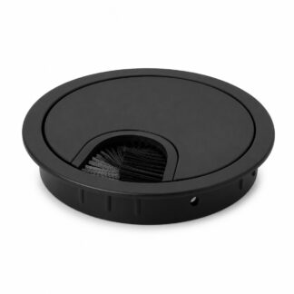 Hochwertige massive Kabeldurchführung aus Zamak, ⌀80 mm (3-5/32″) für Schreibtisch mit Bürstendichtung, Oberfläche: Schwarz. Tisch-Kabelführung und Kabeldurchlass von SISO / Dänemark
