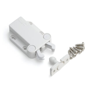 Nicht magnetischer Druckschnäpper MC-37F von SUGATSUNE / Lamp (Japan). Türöffner Federschnapper, automatischer Touch-Latch für Möbel zum Schrauben mit Gegenstück und Schrauben - Weiß