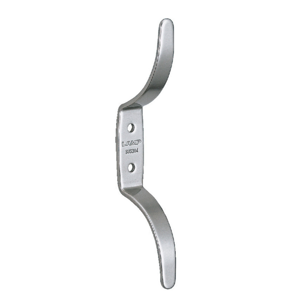High quality double hook made of V2A stainless steel for wall mounting,  suitable for winding ropes. Stainless steel hook RB-102 by Sugatsune /  LAMP®