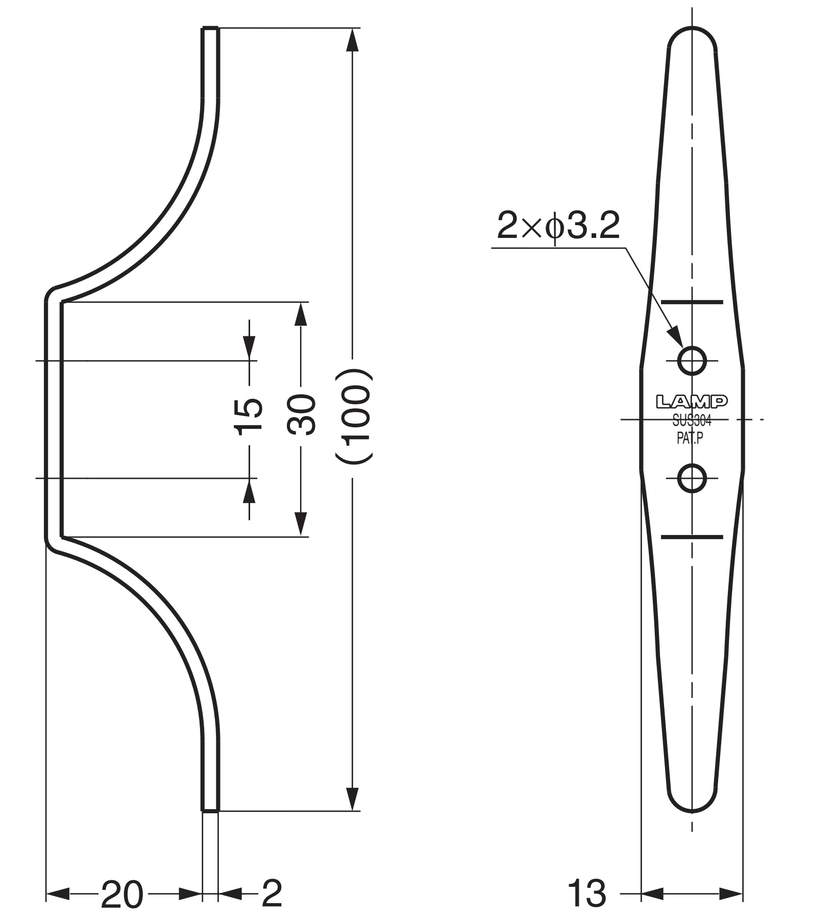 Hochwertiger Doppel-Haken aus V2A Edelstahl Seilen. Edelstahlhaken von geeignet zur (Japan) Aufwickeln Wandmontage, von RB-102 Sugatsune / LAMP® zum