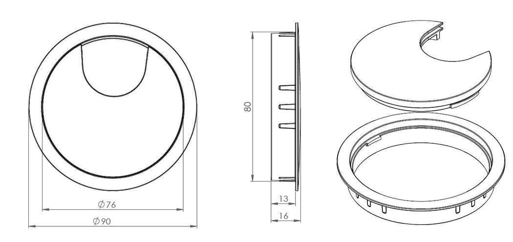 Passe-câble massif de haute qualité en zamak, Ø80 mm pour bureau avec joint  brosse, surface:chromée. Guide-câbles de table Passage de câbles de SISO /
