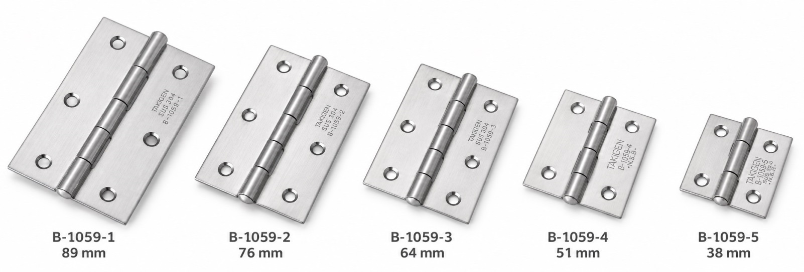 2 Stück hochwertiges Aufschraubscharnier, aus Edelstahl SUS304, Tragkraft: 10 kg (22 lbs), 76 mm (2-63/64″), B-1059-2. Robustes Flachscharnier für Maschinentüren, Gehäusetüren, Wartungsklappen und vieles mehr, von TAKIGEN (Japan) – Bild 3