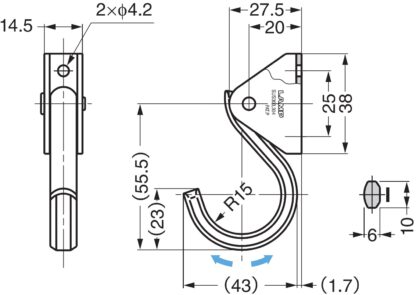 Beweglicher Schwerlasthaken, aus rostfreiem Edelstahl, Oberfläche: matt und poliert, 55,5 mm (2,2″), XL-JSF40TT. Edelstahlhaken für Wand, Decke, Badezimmer, Außenbereich, Schwimmbad und viel mehr, von Sugatsune / LAMP® (Japan) – Bild 4