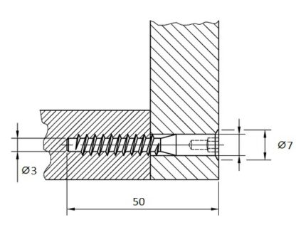 20 Stück Confirmat, Einteilverbinder mit Senkkopf für Bohrloch ⌀3,5 mm, mit Innensechskant SW3 mm, aus robustem Stahl, Oberfläche: verzinkt, 50 mm (2″), 7011905. Möbelschraube, für Schrank, Möbel, Regal, Korpusmöbel und viel mehr, von EMUCA – Bild 3