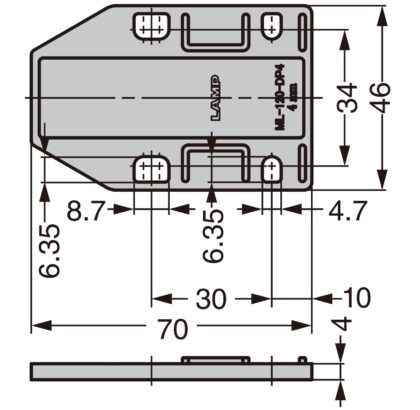 Distanzplatte ML-120-DP4-BR, 70 mm (2-3/4″) von Sugatsune, braun. Technische Zeichnung