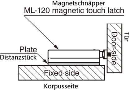 Distanzplatte ML-120-DP4-BL, 70 mm (2-3/4″) von Sugatsune, schwarz. Montagezeichnung