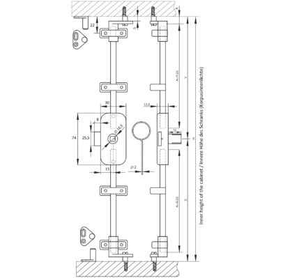 Drehstangenschloss verschiedenschließend, rechtsschließend, Oberfläche: vernickelt, Ausführung: rechts, 14.05.235 (14.05.235-0). Espagnolette-Lock für Vorhängeschloss, für Möbel, Schrank, Büroschrank und viel mehr, von SISO Denmark – Bild 3