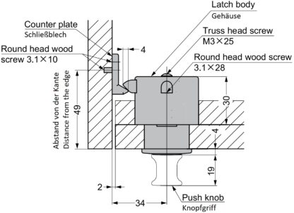 Hochwertiger Druckknopf-Verschluss mit Grifffunktion, aus Zinklegierung, Oberfläche: Schwarznickel, PKL-08/BN und PKLB. Massiver Druckknopf für Wohnwagen, Yacht und viel mehr, von Sugatsune / LAMP® (Japan) – Bild 2