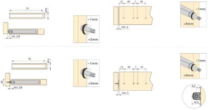 Eleganter Druckschnäpper, mit Montagegehäuse 1900221 von EMUCA, grau, Ausführung: nicht magnetisch. Montagezeichnung