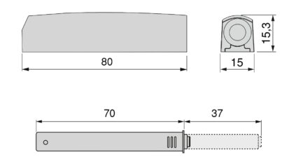 Eleganter Druckschnäpper, mit Montagegehäuse 1900221 von EMUCA, grau, Ausführung: nicht magnetisch. Technische Zeichnung