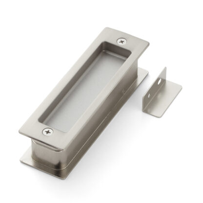 Einlassgriffmuschel aus Zinklegierung mit integriertem ausklappbarem Türstopper, Oberfläche: vernickelt, satiniert matt, 135 mm (5,4″) HH-P135SN. Einlassgriff HH-P135SN mit Anschlagspuffer für Schiebetüre, von Sugatsune / LAMP® (Japan) – Bild 7