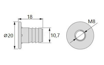 20 Stück hochwertige Einpressmutter mit Innengewinde M8, aus Stahl, Oberfläche: verzinkt, 20 mm (25/32″), 8029105. Praktische Einschlagmuffe mit Bund für Möbelverbindungen und viel mehr, von EMUCA – Bild 2