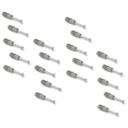 20 Stück Expansionsbolzen, aus Stahl und Kunststoff, Oberfläche: verzinkt, 21,6 mm (27/32″), 5912805. Spreizbarer Verbindungsdübel für Exzenterverbinder, Regalböden, Schrankteile und vieles mehr, von EMUCA
