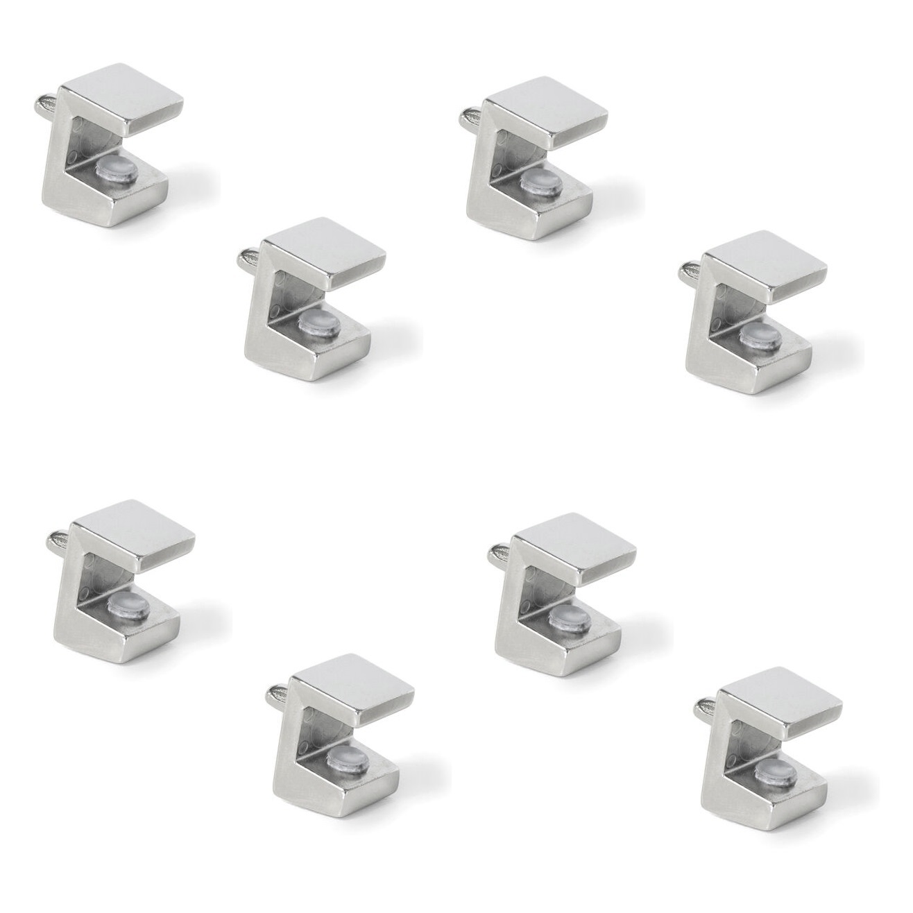 8 Stück hochwertiger Glasbodenträger, Oberfläche: vernickelt, 3 mm (1/8″), 4010007. Glasbodenhalter für Glasregalböden, Glasschrankböden, Badezimmerschränke und vieles mehr, von EMUCA