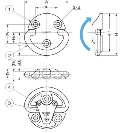 Hochwertige geräuschlose Klapp-Decksauge aus Edelstahl SUS316, 56,5 mm (2,3″), EY-R50. Klapp-Padeye aus V4A für Schiffbau, Yachten, Loops-Anschläge, Außenbereich, feuchte Umgebung, raue Umgebung und viel mehr, von Sugatsune / LAMP® (Japan) – Bild 2