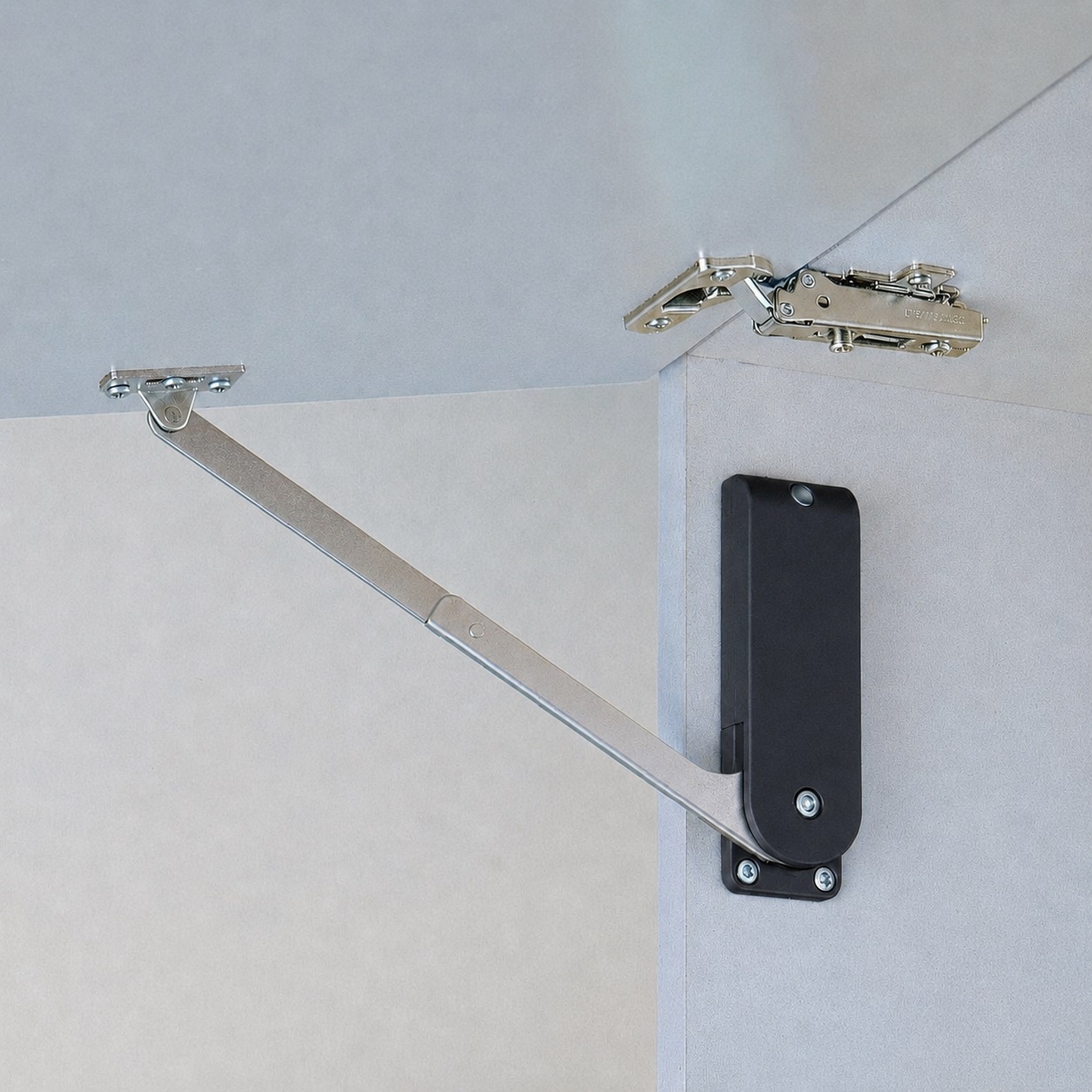 Hochwertiger Klappenhalter, Oberfläche: schwarz, Ausführung: links, HDS-30ML-BL. Stabile Klappenstütze für Hochklappen, Küchenmöbel und vieles mehr, von Sugatsune / LAMP® (Japan) – Bild 4
