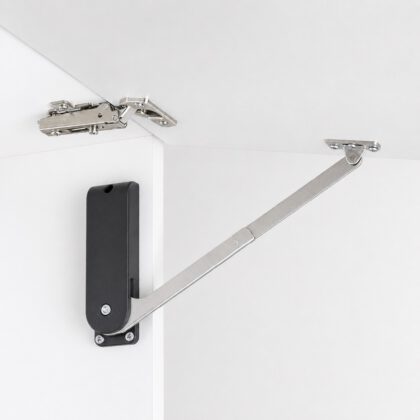 Hochwertiger Klappenhalter, HDS-30KR-BL, von Sugatsune, schwarz, Ausführung: rechts. Anwendungsbeispiel