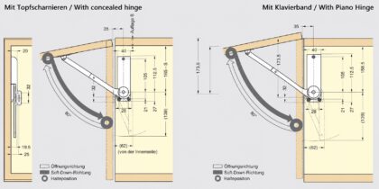 Hochwertiger Klappenhalter, HDS-30HL-WT, von Sugatsune, weiß, Ausführung: links. Technische Zeichnung