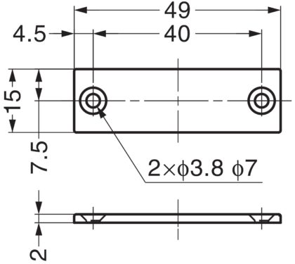 Korrosionsbeständige Magnet-Gegenplatte, beschichtet mit Edelstahl SUS304 (V2A), MC-JM49, von Sugatsune. Technische Zeichnung