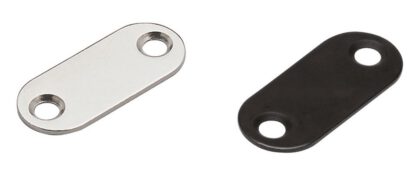 Langovale Magnet-Gegenplatte mit 2 Senkbohrungen, MC-YN001U-BL, 35 mm (1-3/8″), von Sugatsune, schwarz. Lieferbar in 2 Oberflächenfarben: vernickelt und Schwarz