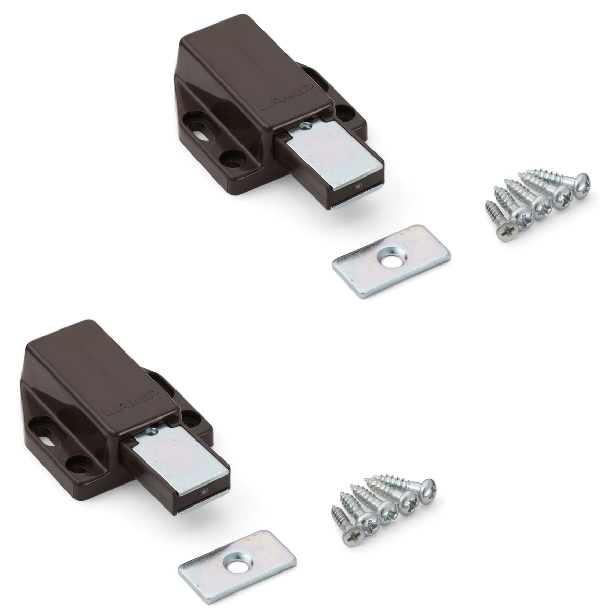 2 Stück hochwertiger Magnet-Druckschnäpper, inkl. Gegenplatte, Oberfläche: braun, 38 mm (1-1/2″), ML-80BR. Push-to-open Türöffner für Möbeltüren, Schranktüren und vieles mehr, von Sugatsune / LAMP® (Japan)