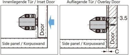 Hochwertiger Magnet-Druckschnäpper, inkl. Gegenplatte ML-80BL, 38 mm (1-1/2″) von Sugatsune, schwarz. Montagezeichnung