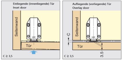 Magnet-Druckschnäpper, inkl. Gegenplatte ML-120W, 70 mm (2-3/4″) von Sugatsune, weiß, Ausführung: mit langem Stößel. Montagezeichnung