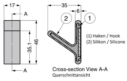 Starker Magnethaken, mit Silikon beschichtet, Oberfläche: grauweiß, 46 mm (1,9″), PXB-GN05M-101-GWT. Silikonhaken für Kühlschrank, Magnettafel, Schlüsselwand, Spind, Metallschrank, Metallwand und viel mehr, von Sugatsune / LAMP® (Japan) – Bild 2