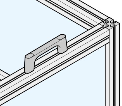 Hochwertiger massiver Gerätegriff aus Zinklegierung (ZDC), verchromt, satiniert matt mit grauen Abdeckkappen, 175 mm (6,9″) KMH-150-GR. Maschinengriff KMH-150-GR für Industrieschrank, Produktionsanlage, Maschinenbau, von Sugatsune / LAMP® (Japan) – Bild 4