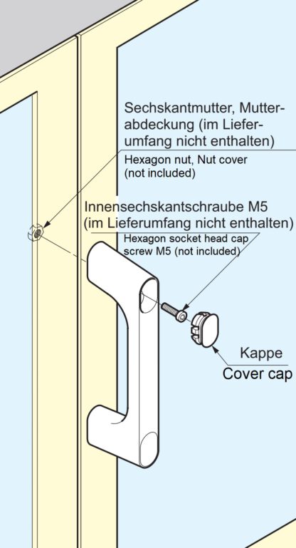 Hochwertiger massiver Gerätegriff aus Zinklegierung (ZDC), verchromt, satiniert matt mit grauen Abdeckkappen, 175 mm (6,9″) KMH-150-GR. Maschinengriff KMH-150-GR für Industrieschrank, Produktionsanlage, Maschinenbau, von Sugatsune / LAMP® (Japan) – Bild 3