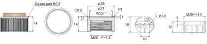 Robuster Möbelversteller, B573-25-BK, Durchmesser: ⌀25 mm, von Kojima, Tragkraft: 600 kg (1323 lbs), schwarz, Ausführung: mit Filzauflage. Technische Zeichnung