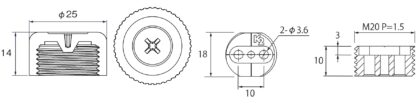 Robust møbeljustering, B572-25-WH, diameter: ⌀25 mm, fra Kojima, bæreevne: 600 kg (1323 lbs), hvid, version: med Phillips-fatning til skruetrækker. Teknisk tegning