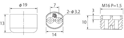 Robuster Möbelversteller, B571-19-WH, Durchmesser: ⌀19 mm, von Kojima, Tragkraft: 400 kg (882 lbs), weiß, Ausführung: Standard. Technische Zeichnung