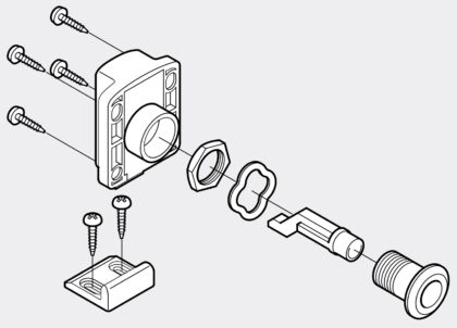 Push-Knopf-Verschluss für dicke Möbeltüren von 22 bis 25 mm SL-B251-I von Sugatsune, Elfenbein. Montagezeichnung