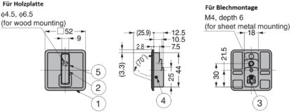 Hochwertiger quadratischer Federklapphaken zum Einlassen, Oberfläche: verchromt, satiniert matt, 52 mm (2,1″), NF-K52-SCR. Quadratischer Klapphaken mit Schließautomatik, für Tinyhouse, Wohnmobil, Yacht und viel mehr, von Sugatsune / LAMP® (Japan) – Bild 5