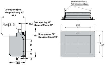 Hochwertige rechteckige Müllklappe für die senkrechte Montage mit Soft-Close, aus rostfreiem Edelstahl, Oberfläche: satiniert matt, 182 mm (7,2″), AZ-GD180-HL. Edelstahlmüllklappe, für Gastronomie und viel mehr, von Sugatsune / LAMP® (Japan) – Bild 6