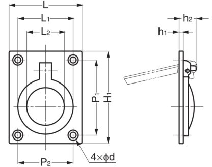 Ringförmiger Klappgriff aus Messing, Oberfläche: satiniert matt, 38 mm (1,5″) 587B-50SB. Ringgriff 587B-50SB für Wohnmobil, Boot, Revisionsklappe, Revisionstür, von Sugatsune / LAMP® (Japan) – Bild 3