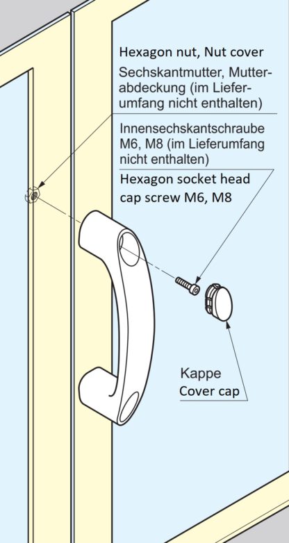 Hochwertiger robuster Gerätegriff aus verstärktem Nylon, schwarz mit gelben Abdeckkappen, 150 mm (6″) MJH-150-YE. Maschinengriff MJH-150-YE für Industrieschränke, Produktionsanlagen, Maschinenbau, von Sugatsune / LAMP® (Japan) – Bild 4