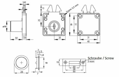Hochwertiges Rollladenschloss mit Klappschlüsseln und Generalschlüsselsystem J11, Oberfläche: vernickelt, 14.01.459-1. Schiebetürenschloss für Rollladen, Möbelschiebetür und viel mehr, von SISO Denmark – Bild 2