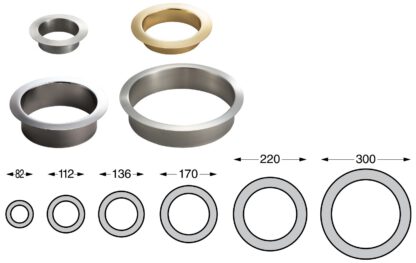 Hochwertiger runder Mülldurchwurf, aus rostfreiem Edelstahl, Oberfläche: satiniert matt, 112 mm (4,5″), Ausführung: flach, AN-LH008-HL. Edelstahlmülldurchwurf, für Systemgastronomie, Ladenbau, Catering und viel mehr, von Sugatsune / LAMP® (Japan) – Bild 5