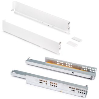 Schubkasten Set, mit extra dünnen Zargen, Höhe: 88 mm (3-15/32″), Oberfläche: weiß, 340 mm (13-25/64″), Ausführung: Vollauszug mit Soft-Close, 3275112. Schubladenset für Küchenmöbel und vieles mehr, von EMUCA