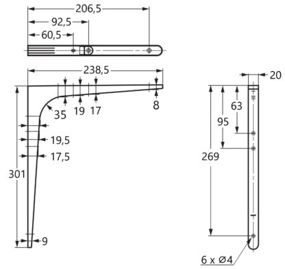 2 Stück hochwertiger Schwerlastmontagewinkel, Tragkraft: 70 kg (155 lbs), Oberfläche: Umbra, 301 mm (11,9″), BTK-300UM. Schwerlastregalwinkel für Tablar, Trennwand, Regal, Eckverbindung und viel mehr, von Sugatsune / LAMP® (Japan) – Bild 2