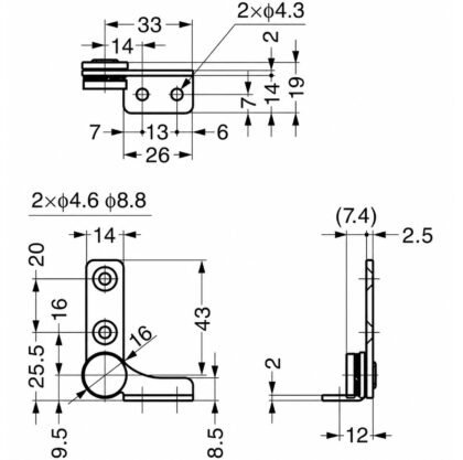 Set mit 2 Reibungsscharnieren, HG-TB20, von Sugatsune, Drehmoment: 4 N·m. Technische Zeichnung