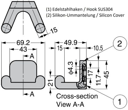 Hochwertiger Silikonhaken für Wandmontage, aus massivem rostfreiem Edelstahl, Oberfläche: weiß, Ausführung: mit zwei Hakenspitzen, PXB-GR05-212-WT. Gummihaken für Kindergarten, Schule und viel mehr, von Sugatsune / LAMP® (Japan) – Bild 4