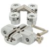 2 Stück hochwertige unsichtbare Kreuz-Scharniere 45 x 13mm aus Zamak, Edelstahl-Look, inkl. Schrauben. Verdecktes Möbelband von UMAXO®, 180° klappbar. Verstecktes Möbelscharnier (vici hinge) zum einlassen