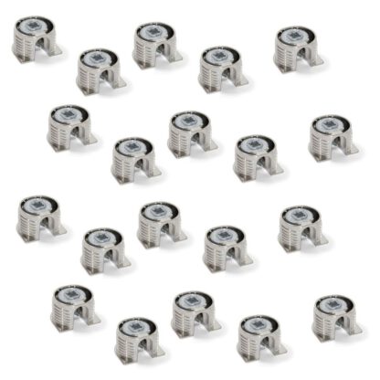 20 Stück stabile Exzenterverbindung ⌀20 mm mit Flansch und Krallenaußenmantel für Plattenstärke 16 mm (5/8″), aus Zamak, 8470907. Robuster Exzenterverbinder für Möbelverbindung und viel mehr, von EMUCA