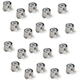 20 Stück stabile Exzenterverbindung ⌀20 mm mit Flansch und Krallenaußenmantel für Plattenstärke 19 mm (3/4″), aus Zamak, 8070907. Robuster Exzenterverbinder für Möbelverbindung und viel mehr, von EMUCA